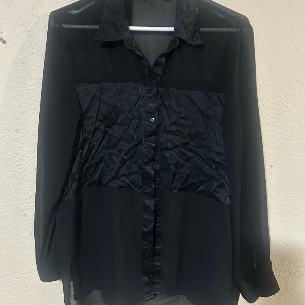 Zara Black Sheer Collared Blouse